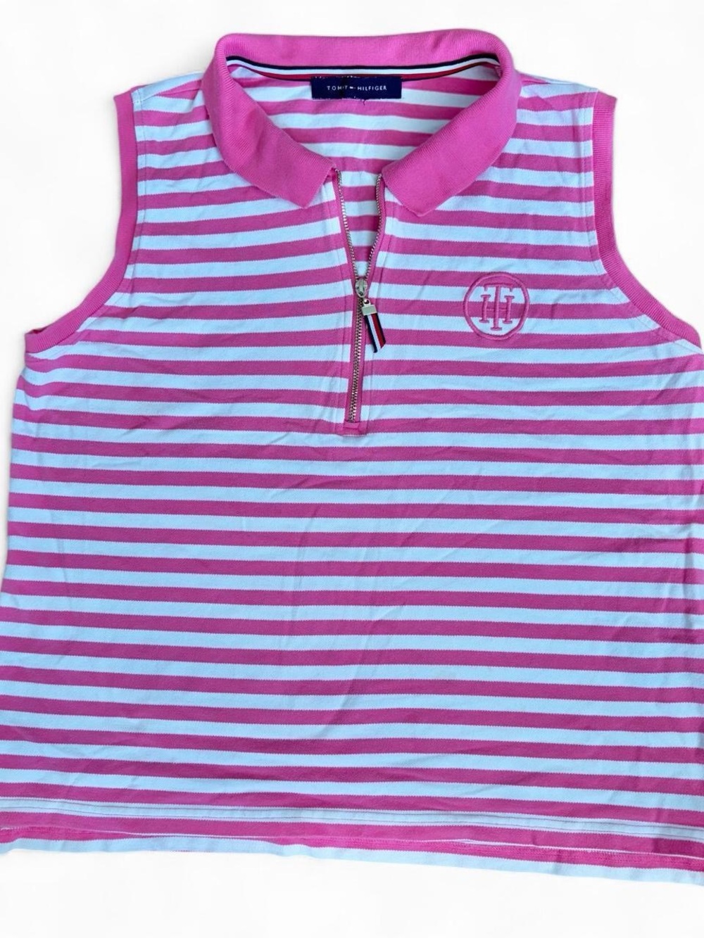 Tommy Hilfiger Pink & white Striped Sleeveless Polo Sz L